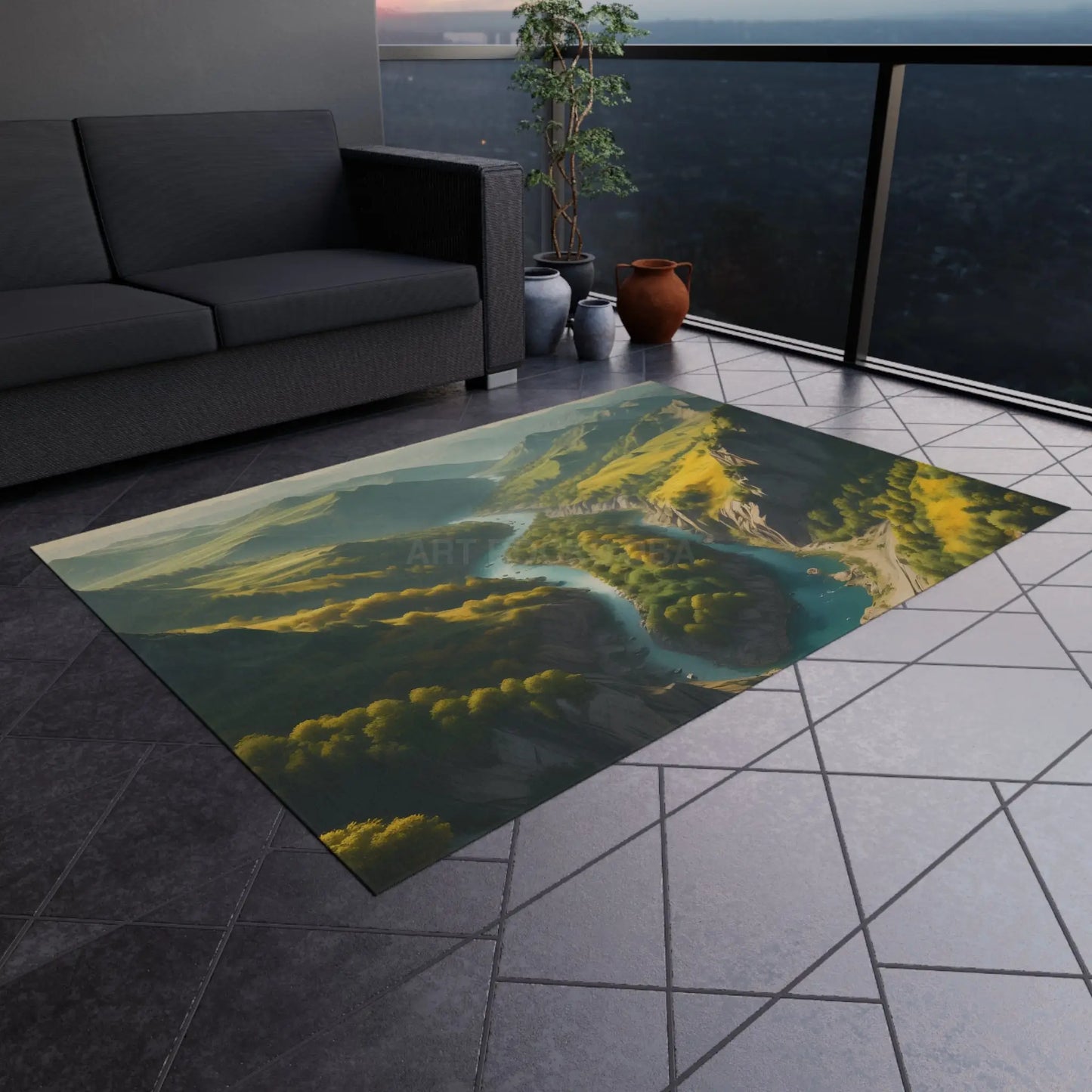 River Canyon Outdoor Rug Nature-Inspired Area Rug for Patios Camping Bohemian Home Decor Water-Resistant Mat Gift