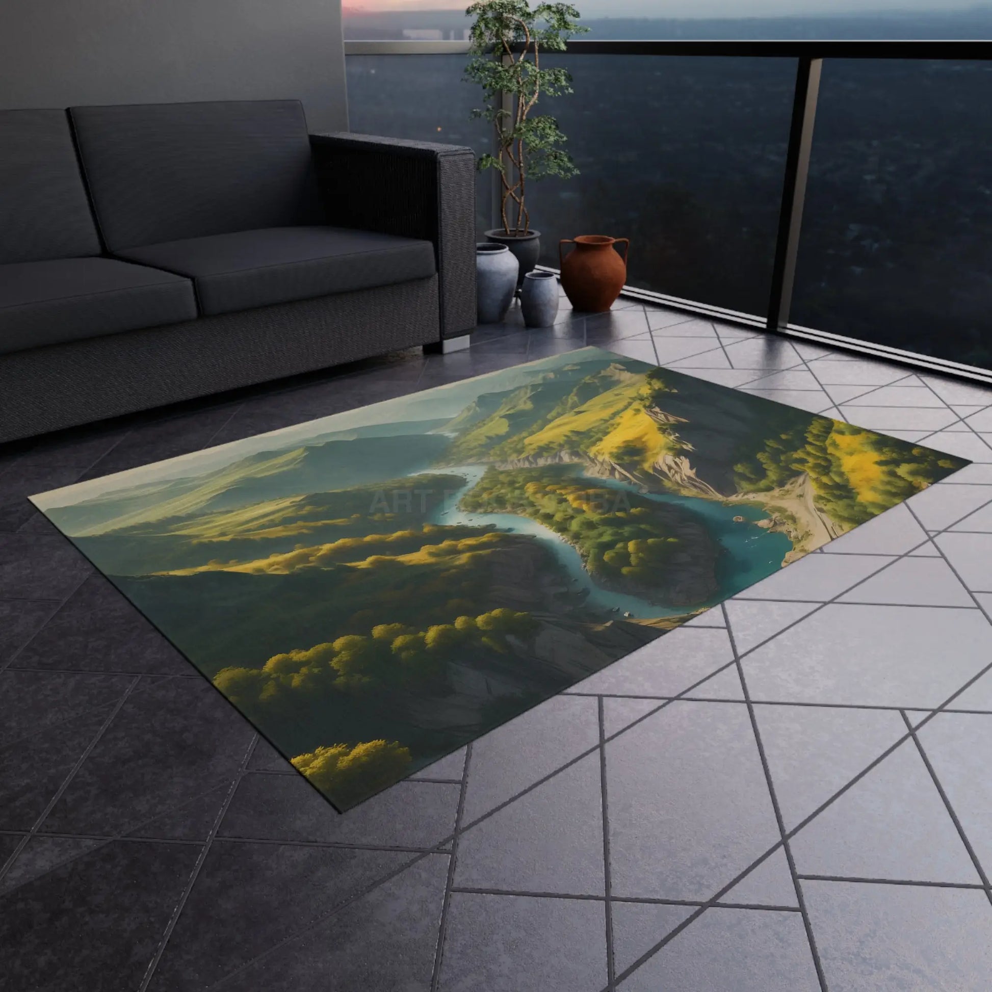 River Canyon Outdoor Rug Nature-Inspired Area Rug for Patios Camping Bohemian Home Decor Water-Resistant Mat Gift