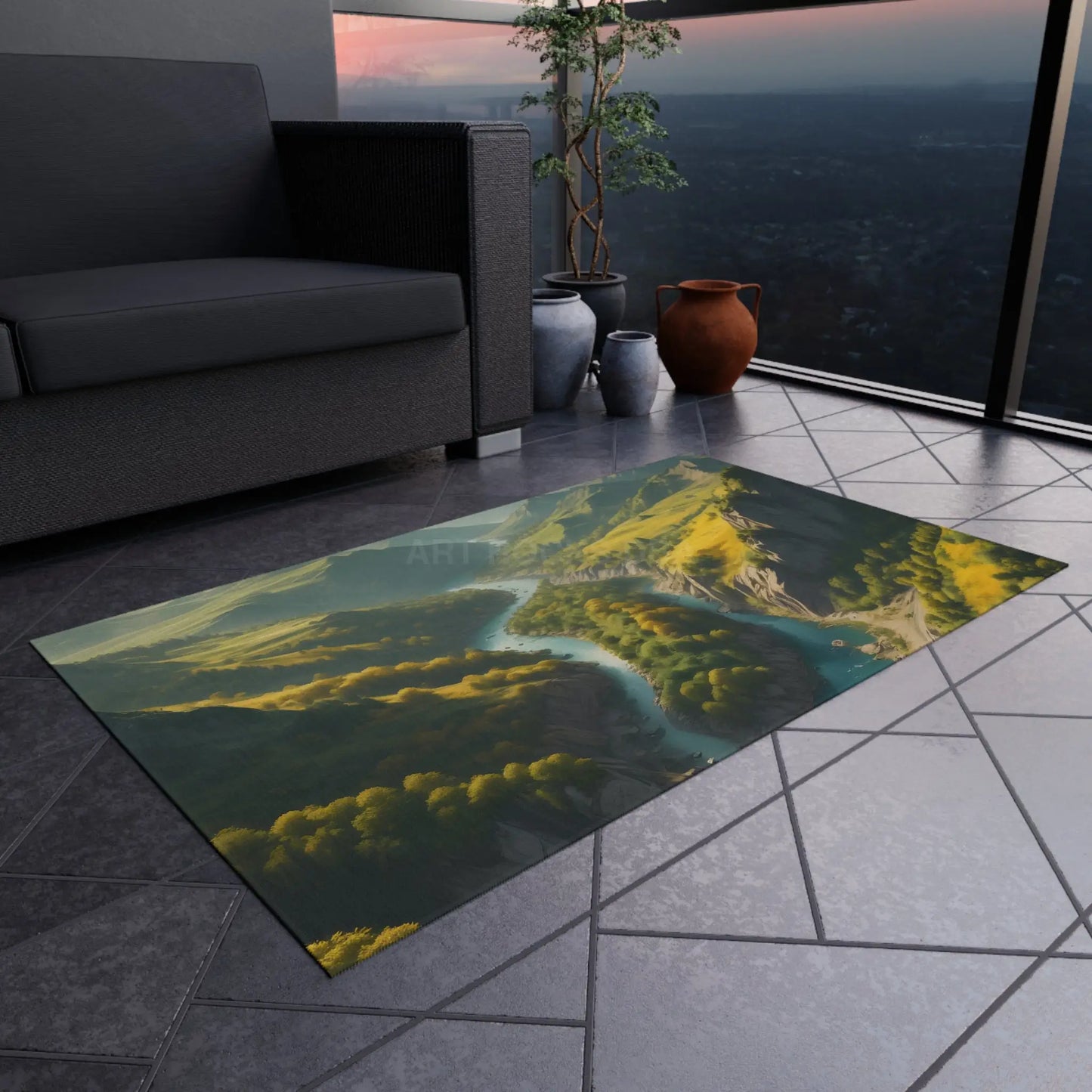 River Canyon Outdoor Rug Nature-Inspired Area Rug for Patios Camping Bohemian Home Decor Water-Resistant Mat Gift