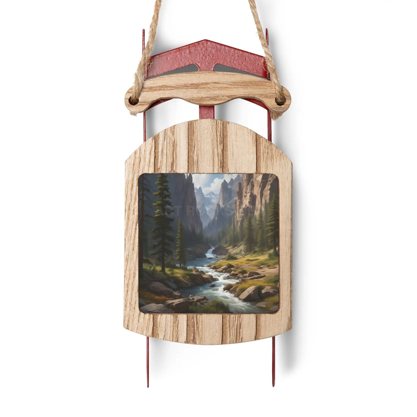 River in the Mountains Sled Ornament — Scenic Winter Sled Christmas Decoration - 2.1’’ × 4.6’’ / 1 pc - Home Decor