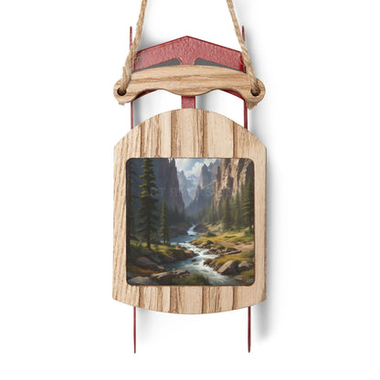 River in the Mountains Sled Ornament — Scenic Winter Sled Christmas Decoration - 2.1’’ × 4.6’’ / 1 pc - Home Decor