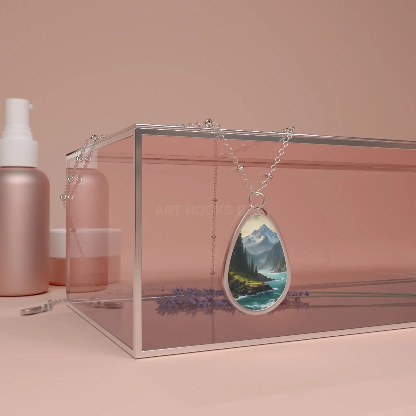 River in the Snowy Mountains Oval Necklace - One Size / Silver - Accessories