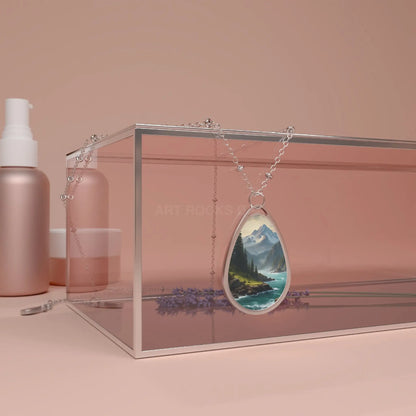 River in the Snowy Mountains Oval Necklace - One Size / Silver - Accessories