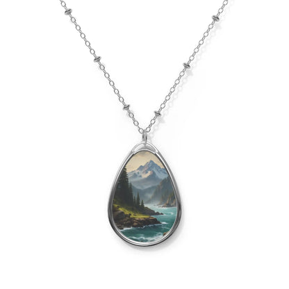 River in the Snowy Mountains Oval Necklace - One Size / Silver - Accessories