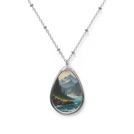River in the Snowy Mountains Oval Necklace - One Size / Silver - Accessories