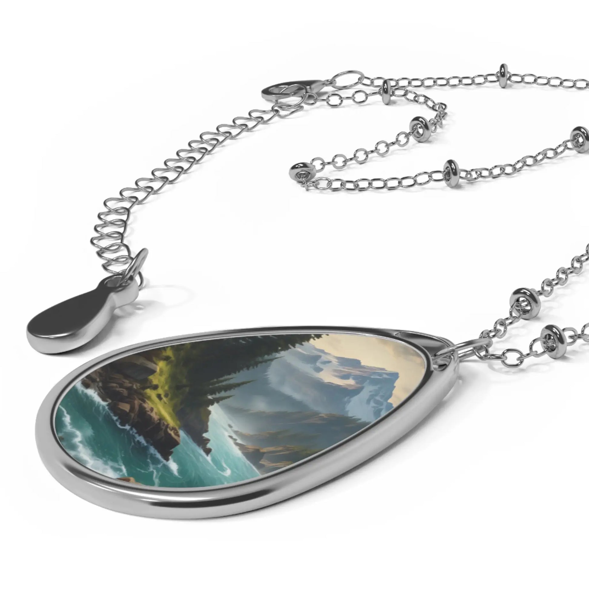 River in the Snowy Mountains Oval Necklace - One Size / Silver - Accessories