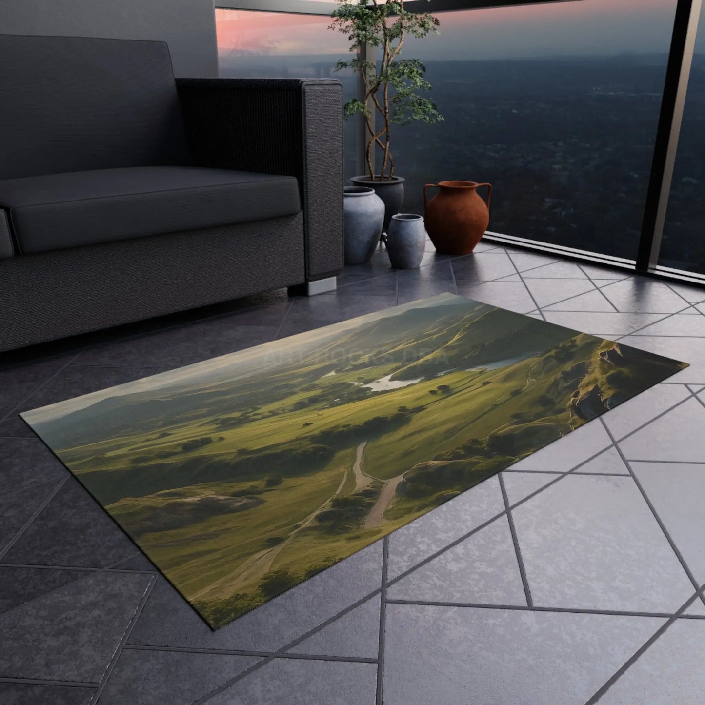 Rolling Hills Outdoor Rug for Patios Camping Picnics Garden Decor Cozy Vibes Nature-Inspired Home - Home Decor