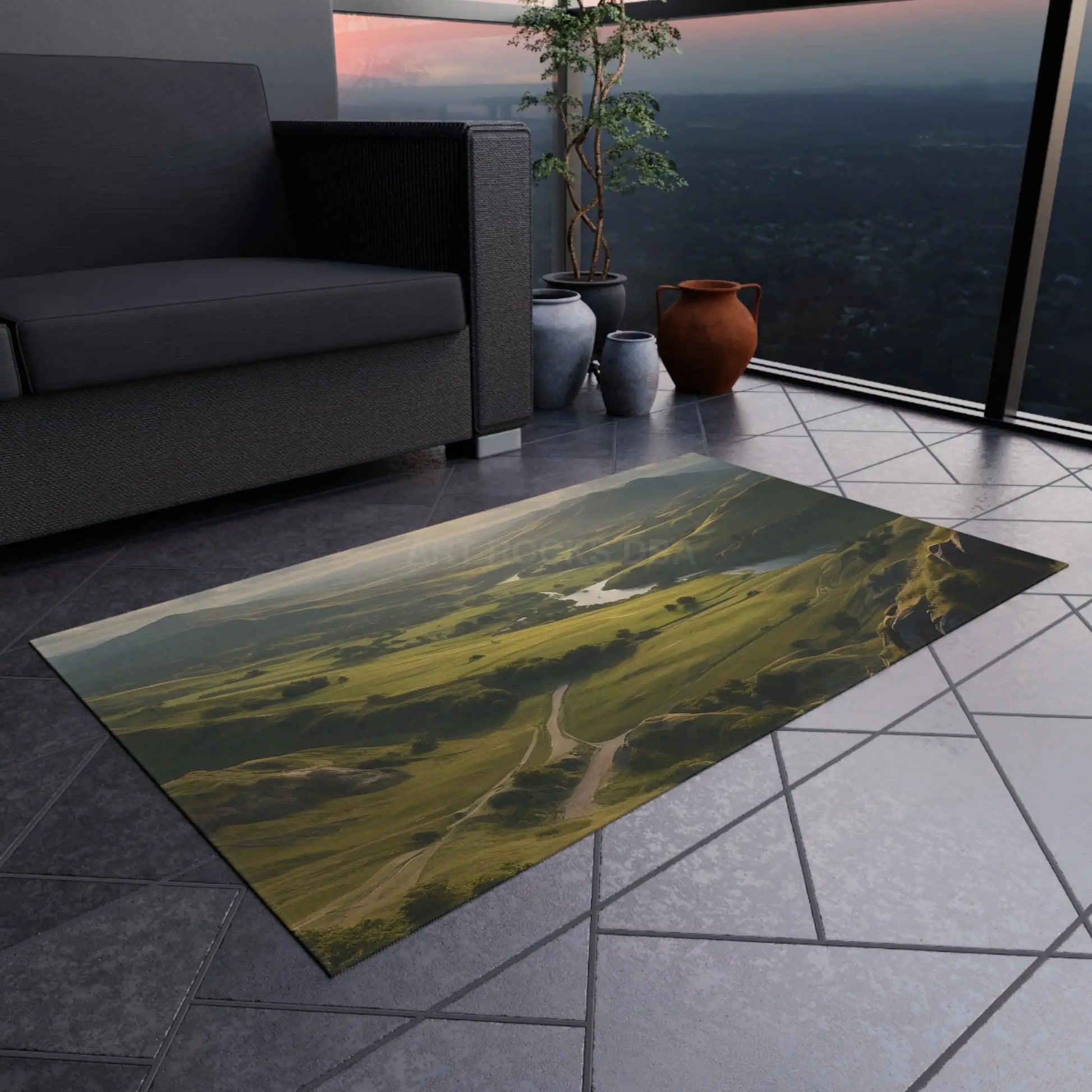 Rolling Hills Outdoor Rug for Patios Camping Picnics Garden Decor Cozy Vibes Nature-Inspired Home - Home Decor