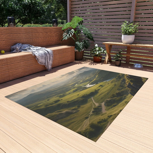 Rolling Hills Outdoor Rug for Patios Camping Picnics Garden Decor Cozy Vibes Nature-Inspired Home - 60’’ × 84’’ - Home