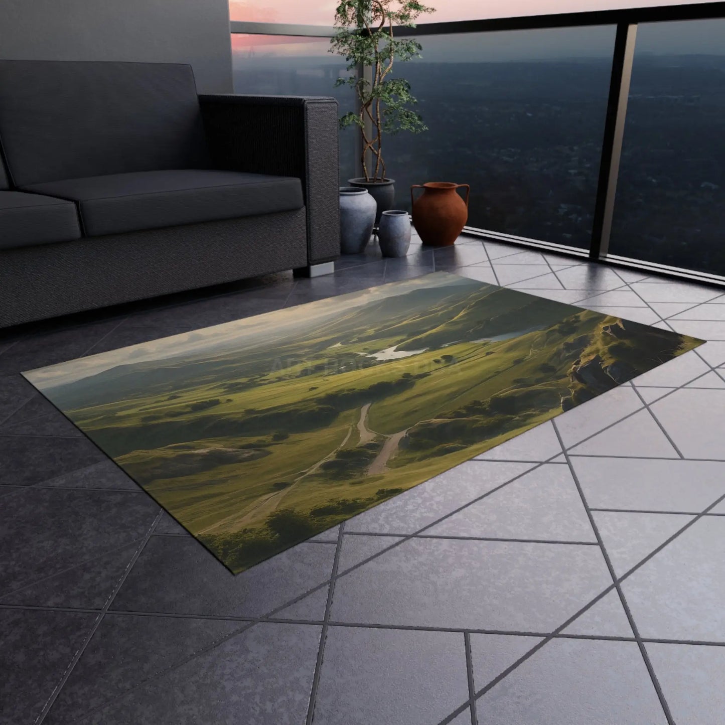 Rolling Hills Outdoor Rug for Patios Camping Picnics Garden Decor Cozy Vibes Nature-Inspired Home - Home Decor