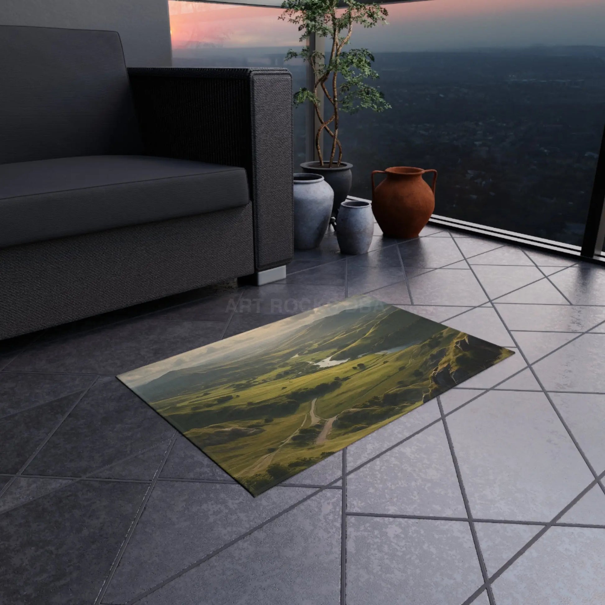 Rolling Hills Outdoor Rug for Patios Camping Picnics Garden Decor Cozy Vibes Nature-Inspired Home - Home Decor