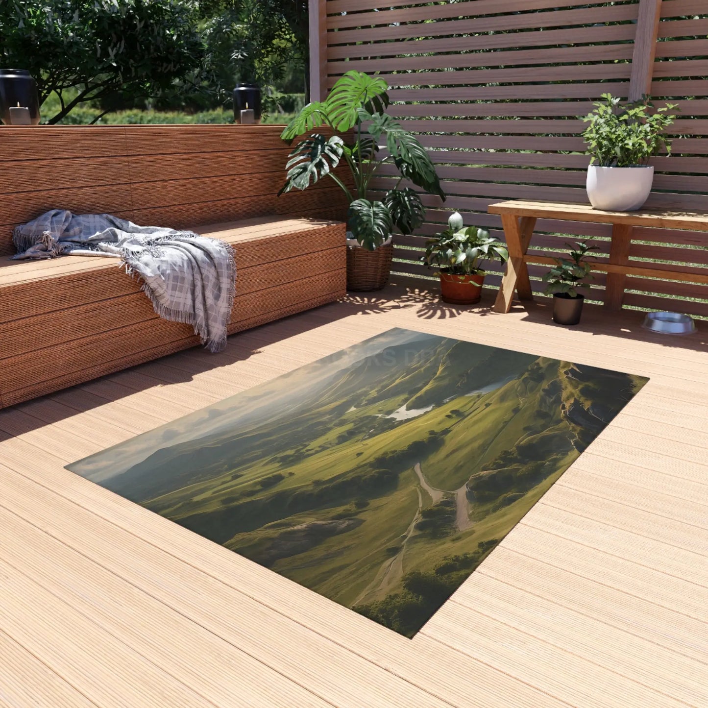 Rolling Hills Outdoor Rug for Patios Camping Picnics Garden Decor Cozy Vibes Nature-Inspired Home - Home Decor