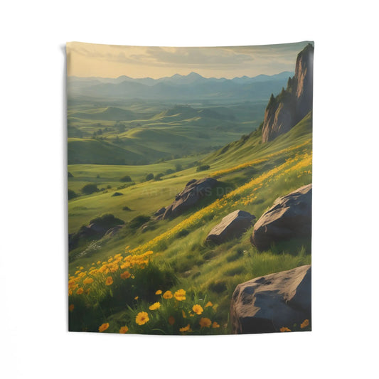 Rolling Hills With Yellow Flowers Wall Tapestry Nature Decor Bohemian Home Art Outdoor Inspiration Living Room