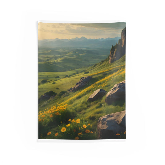 Rolling Hills With Yellow Flowers Wall Tapestry Nature Decor Bohemian Home Art Outdoor Inspiration Living Room