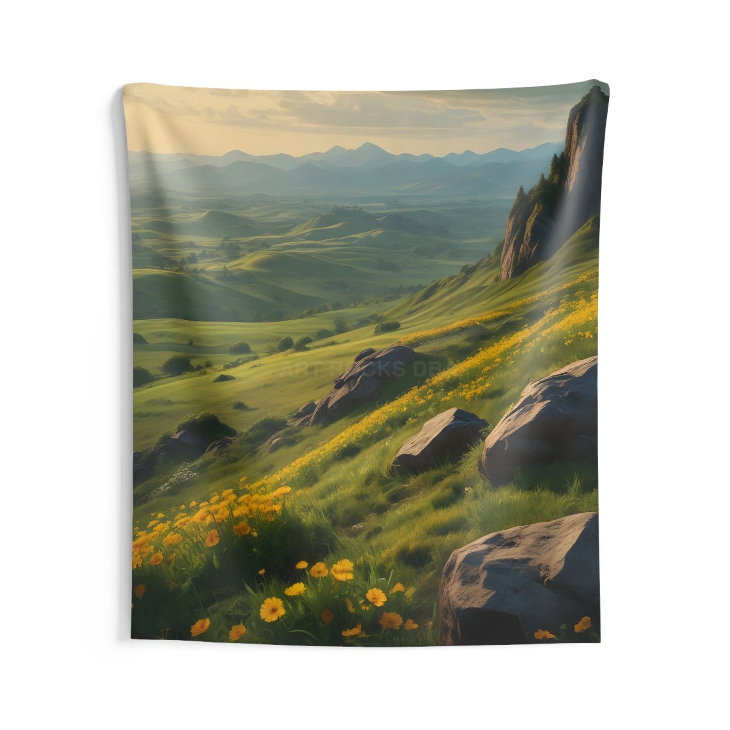 Rolling Hills With Yellow Flowers Wall Tapestry Nature Decor Bohemian Home Art Outdoor Inspiration Living Room