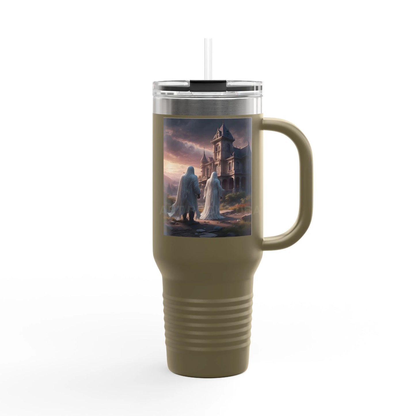 Romantic Ghosts Insulated Travel Mug 40oz - Adventure Awaits Perfect for Road Trips Coffee Lovers Unique Gift Idea