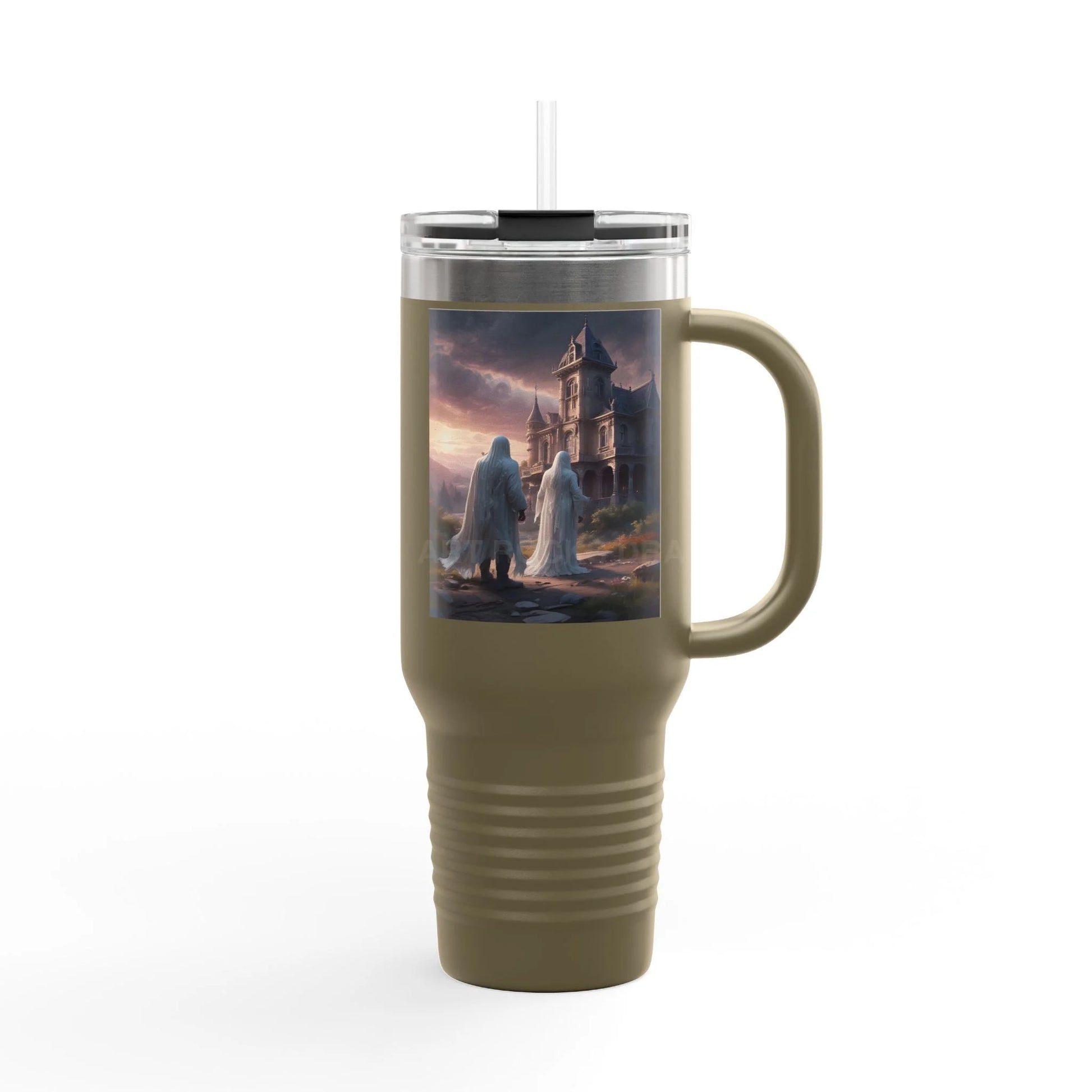 Romantic Ghosts Insulated Travel Mug 40oz - Adventure Awaits Perfect for Road Trips Coffee Lovers Unique Gift Idea