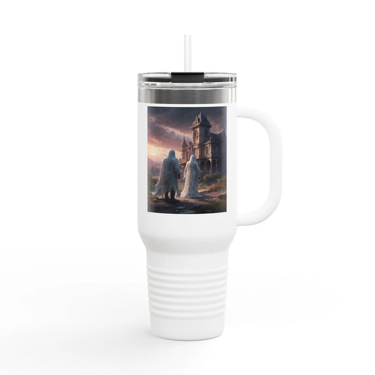 Romantic Ghosts Insulated Travel Mug 40oz - Adventure Awaits Perfect for Road Trips Coffee Lovers Unique Gift Idea