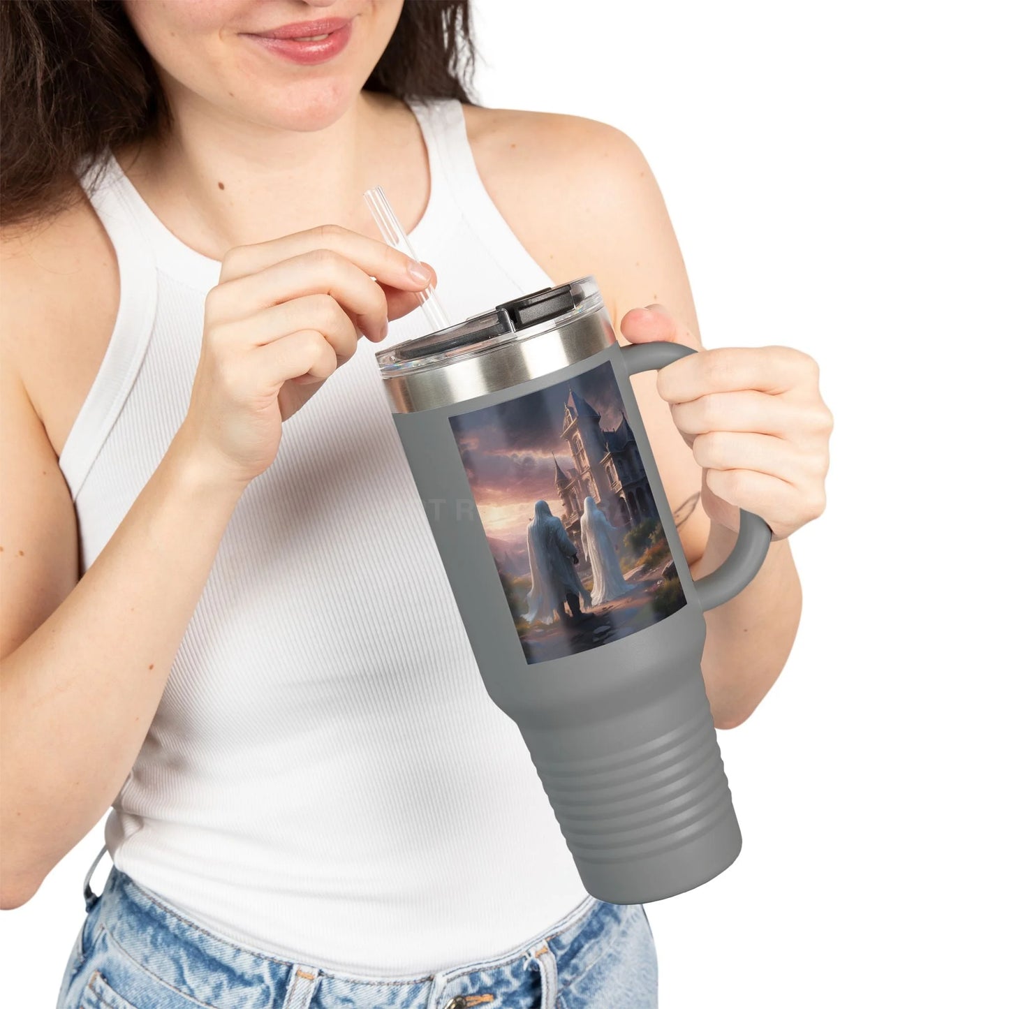 Romantic Ghosts Insulated Travel Mug 40oz - Adventure Awaits Perfect for Road Trips Coffee Lovers Unique Gift Idea