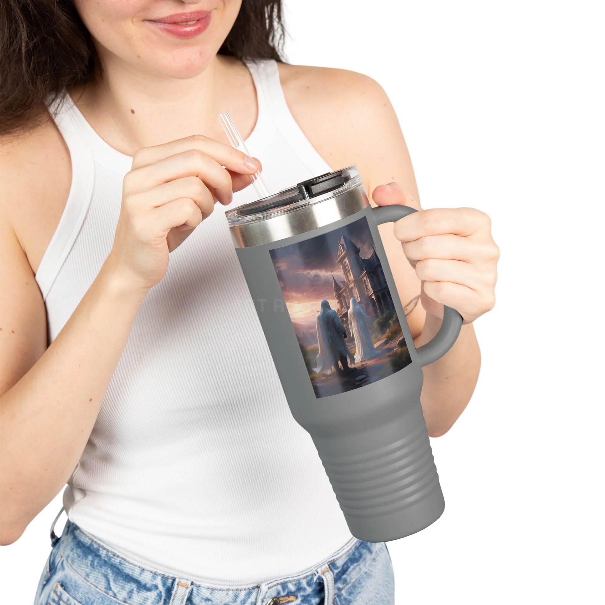 Romantic Ghosts Insulated Travel Mug 40oz - Adventure Awaits Perfect for Road Trips Coffee Lovers Unique Gift Idea