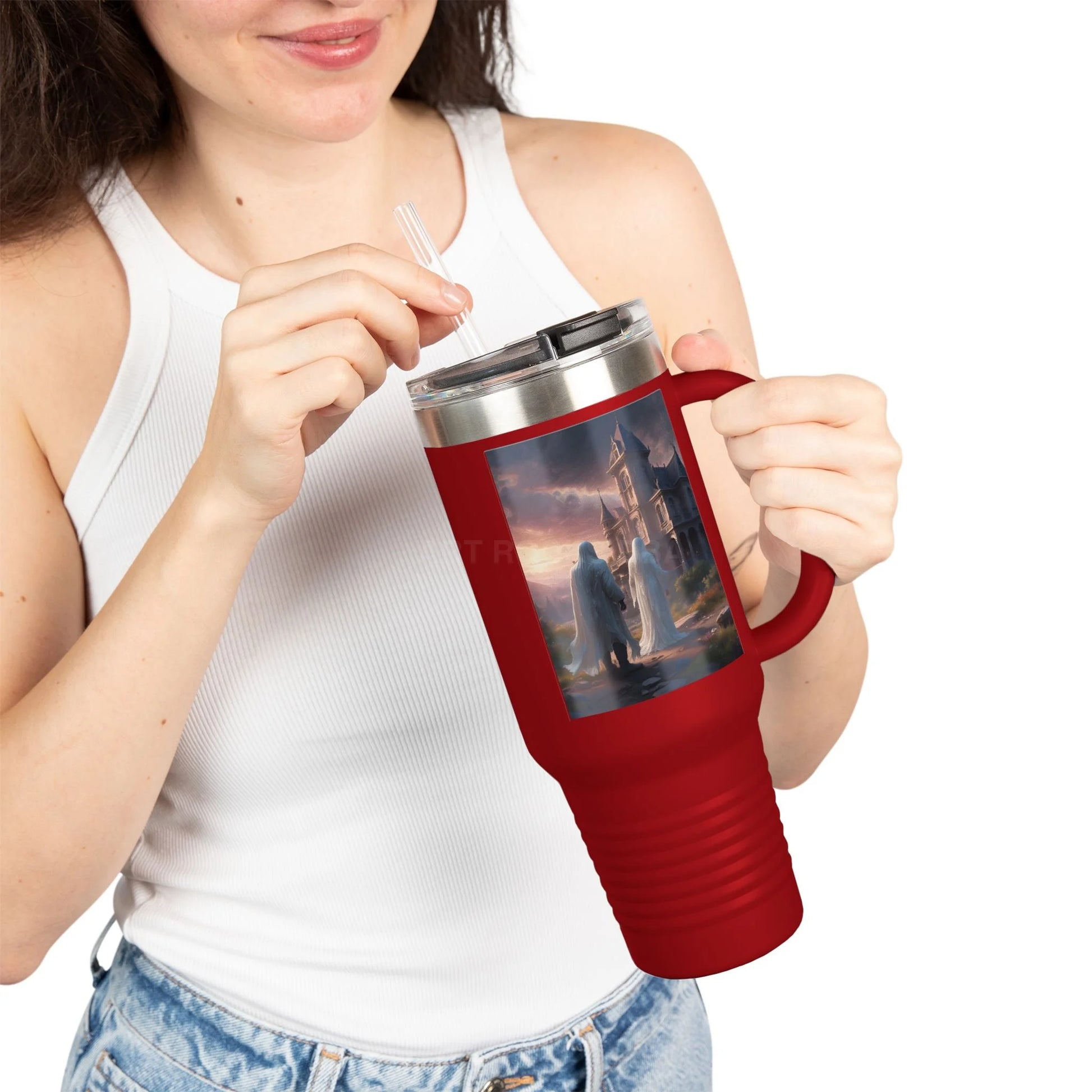 Romantic Ghosts Insulated Travel Mug 40oz - Adventure Awaits Perfect for Road Trips Coffee Lovers Unique Gift Idea
