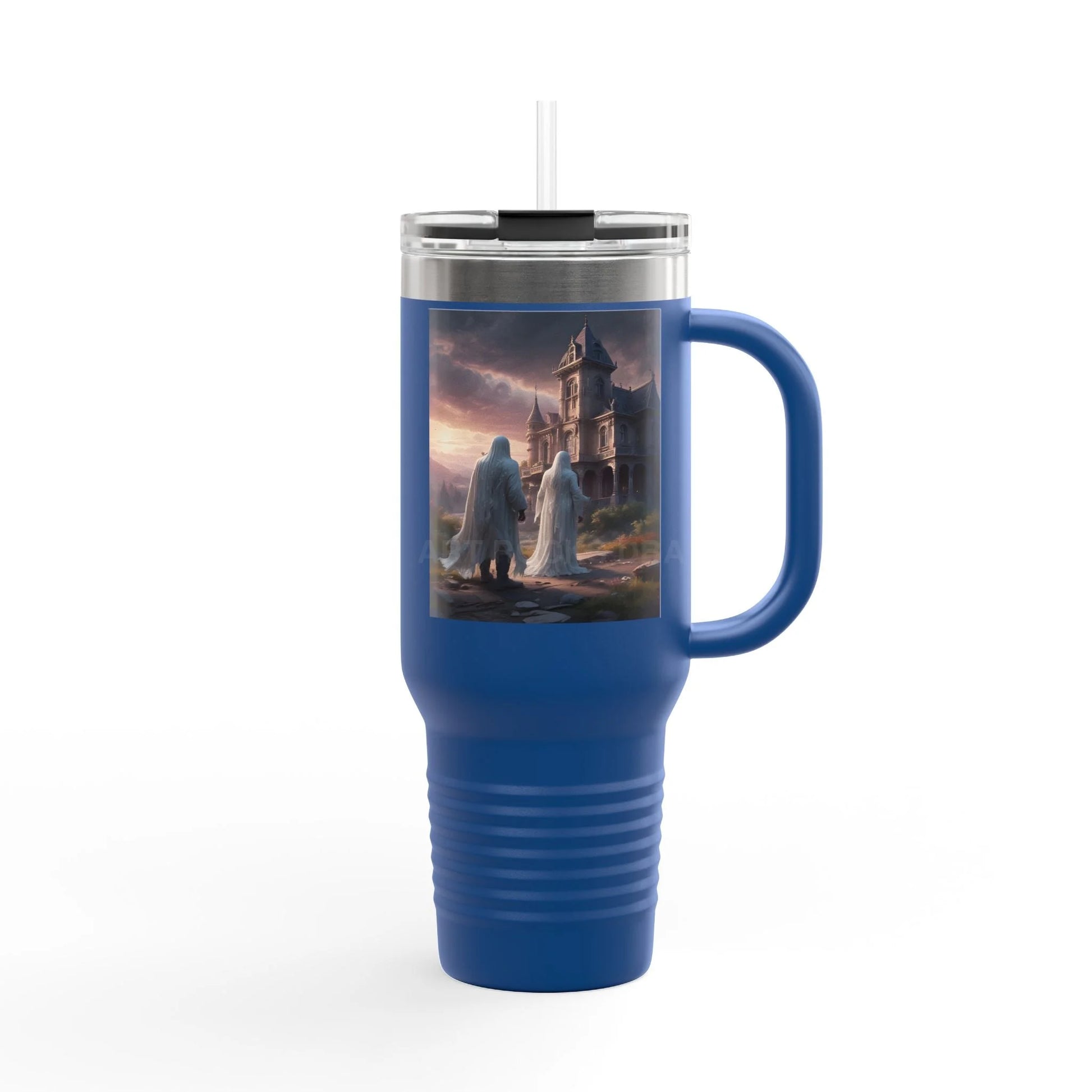 Romantic Ghosts Insulated Travel Mug 40oz - Adventure Awaits Perfect for Road Trips Coffee Lovers Unique Gift Idea