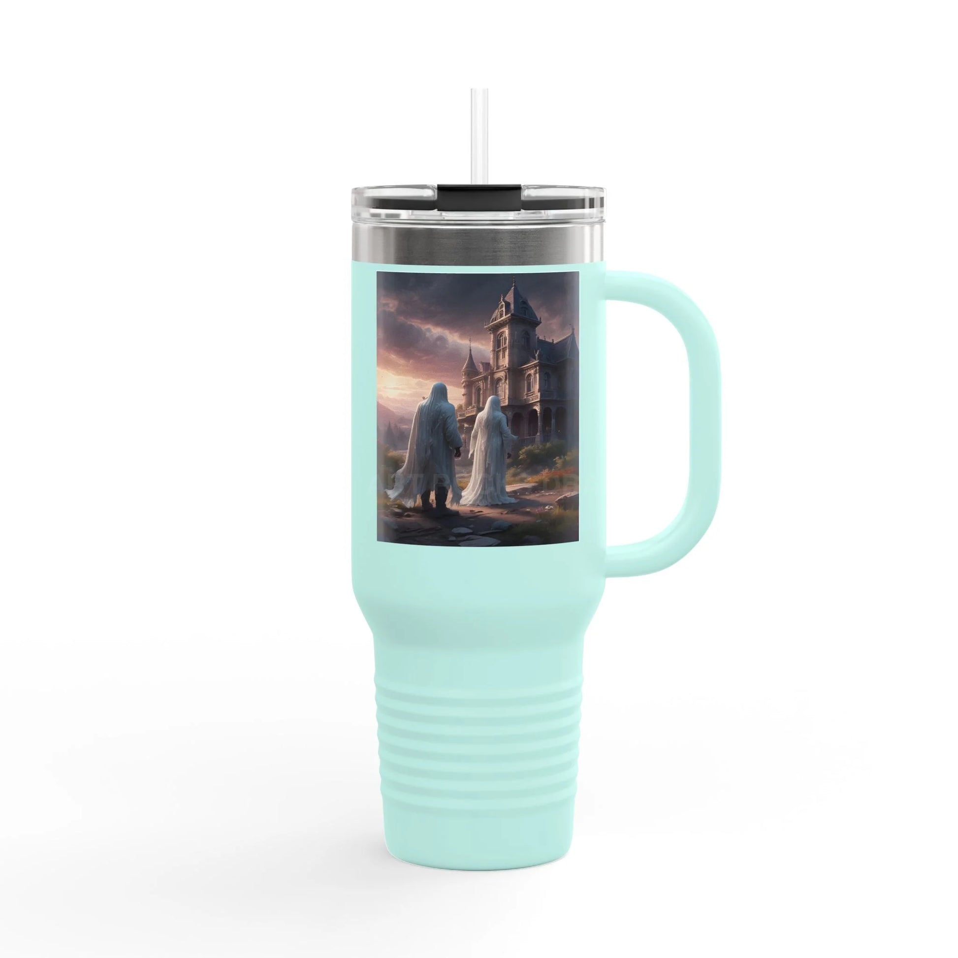 Romantic Ghosts Insulated Travel Mug 40oz - Adventure Awaits Perfect for Road Trips Coffee Lovers Unique Gift Idea