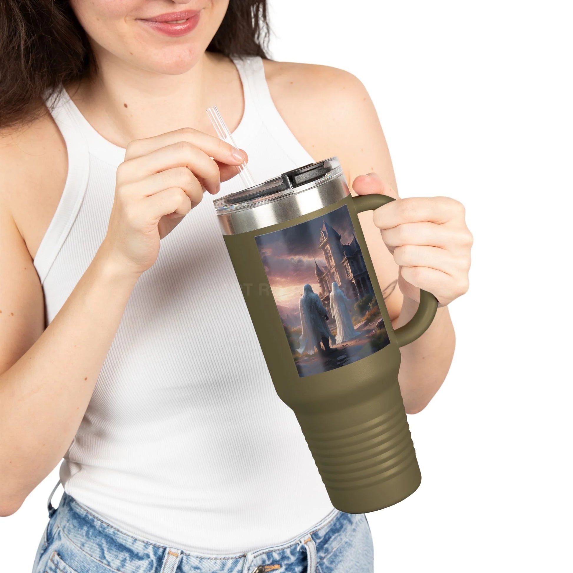 Romantic Ghosts Insulated Travel Mug 40oz - Adventure Awaits Perfect for Road Trips Coffee Lovers Unique Gift Idea