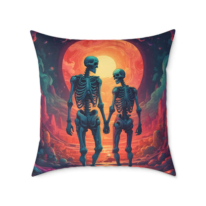 Romantic Skeleton Lovers Pillow Spooky Decorative Cushion Unique Home Decor Gift for Halloween Enthusiasts Cozy Living