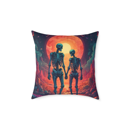 Romantic Skeleton Lovers Pillow Spooky Decorative Cushion Unique Home Decor Gift for Halloween Enthusiasts Cozy Living