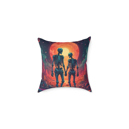 Romantic Skeleton Lovers Pillow Spooky Decorative Cushion Unique Home Decor Gift for Halloween Enthusiasts Cozy Living