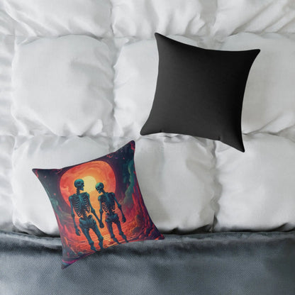 Romantic Skeleton Lovers Pillow Spooky Decorative Cushion Unique Home Decor Gift for Halloween Enthusiasts Cozy Living