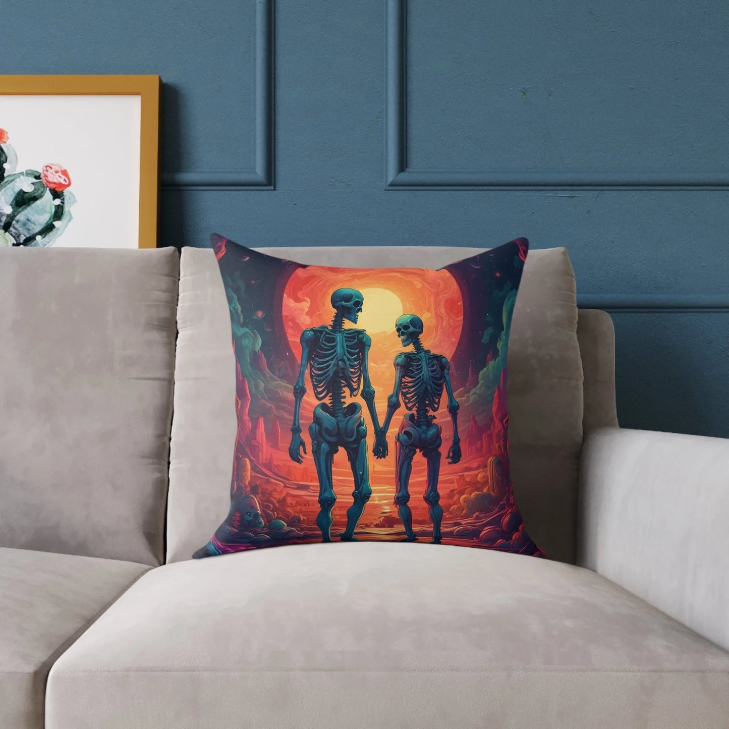 Romantic Skeleton Lovers Pillow Spooky Decorative Cushion Unique Home Decor Gift for Halloween Enthusiasts Cozy Living