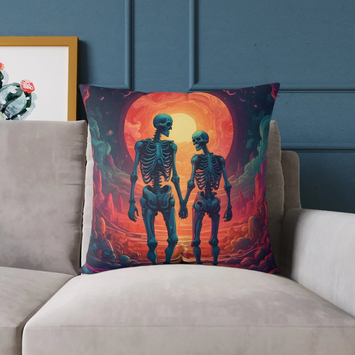 Romantic Skeleton Lovers Pillow Spooky Decorative Cushion Unique Home Decor Gift for Halloween Enthusiasts Cozy Living