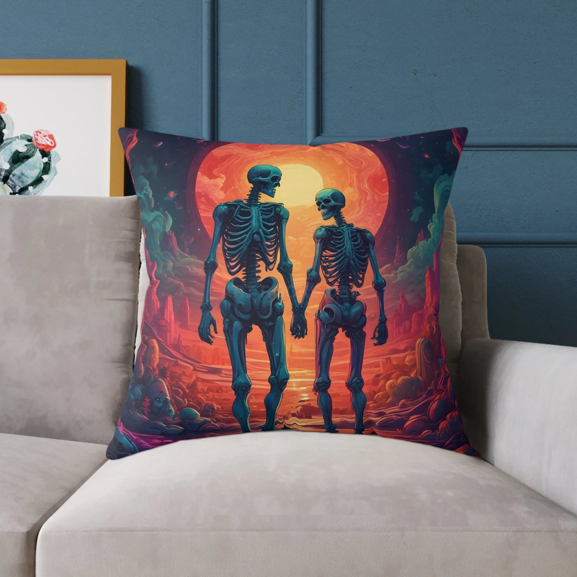 Romantic Skeleton Lovers Pillow Spooky Decorative Cushion Unique Home Decor Gift for Halloween Enthusiasts Cozy Living