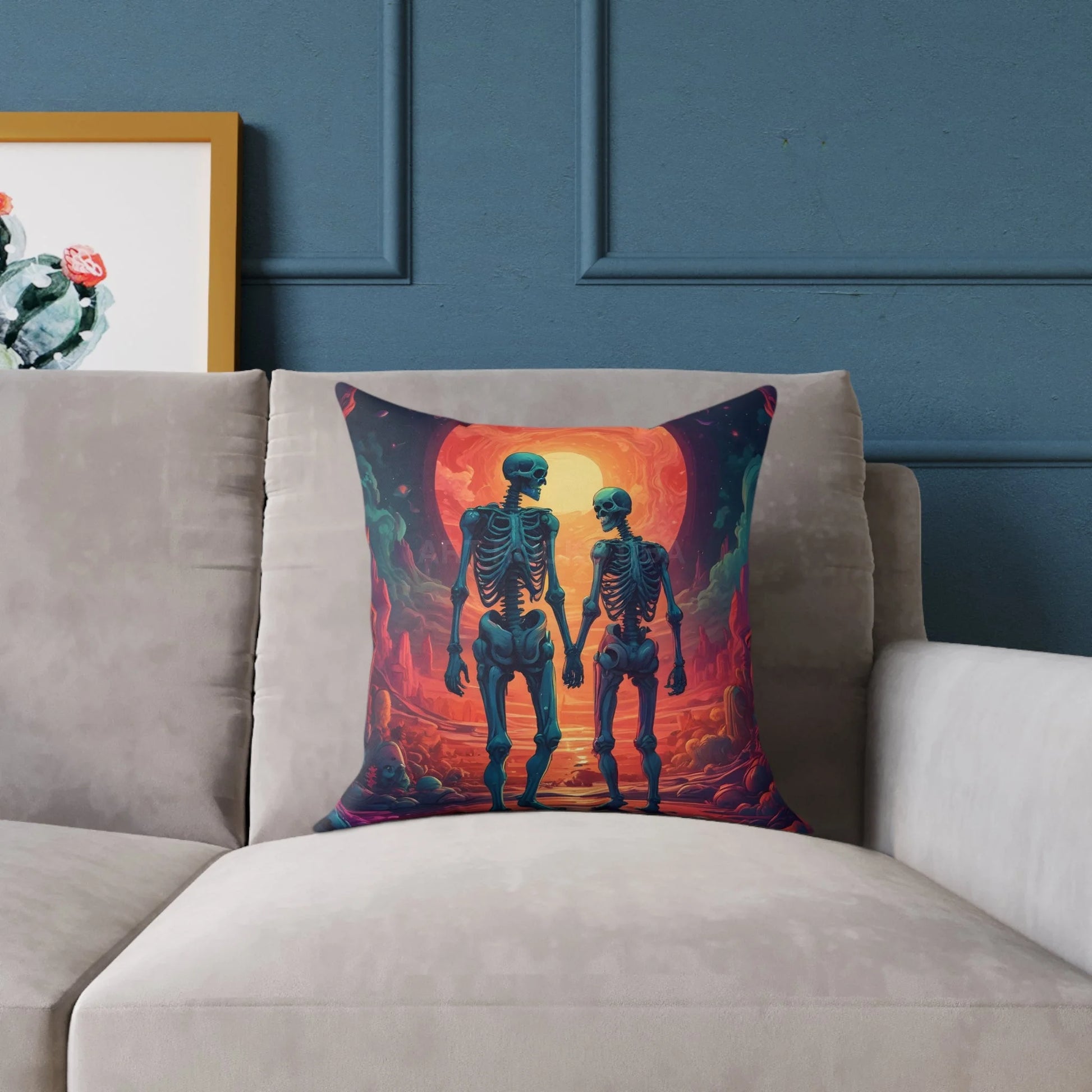 Romantic Skeleton Lovers Pillow Spooky Decorative Cushion Unique Home Decor Gift for Halloween Enthusiasts Cozy Living
