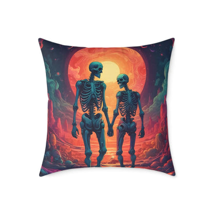 Romantic Skeleton Lovers Pillow Spooky Decorative Cushion Unique Home Decor Gift for Halloween Enthusiasts Cozy Living