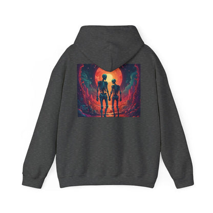 Romantic Skeletons Unisex Hooded Sweatshirt | Cool Graphic Hoodie | Artistic Gift | Creative Apparel | Unique
