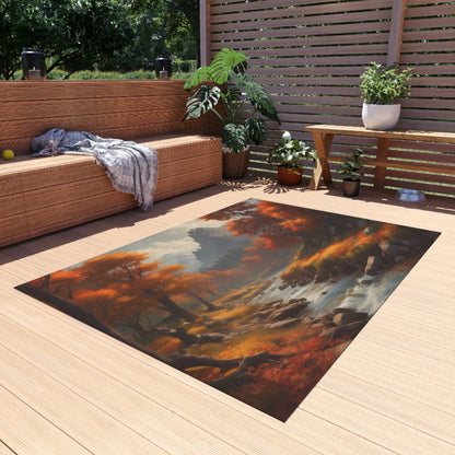 Rustic Autumn River Outdoor Rug with Scenic Autumn Design Outdoor Decor Patio Carpet Fall Vibes Nature-Themed Home