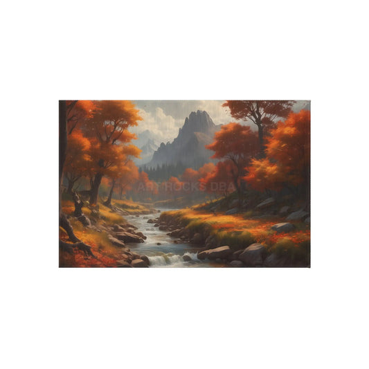 Rustic Autumn River Outdoor Rug with Scenic Autumn Design Outdoor Decor Patio Carpet Fall Vibes Nature-Themed Home