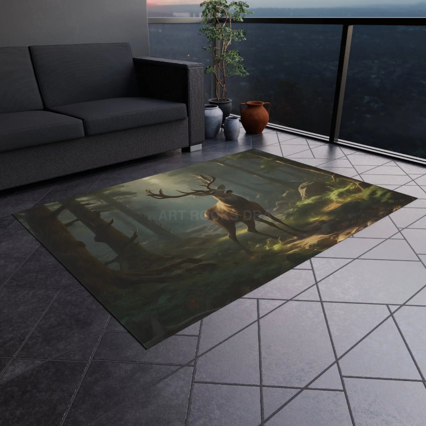 Rustic Deer in The Forest Outdoor Rug - Nature Decor Camping Accessories Patio Mat Campfire Area Rug Wildlife Home