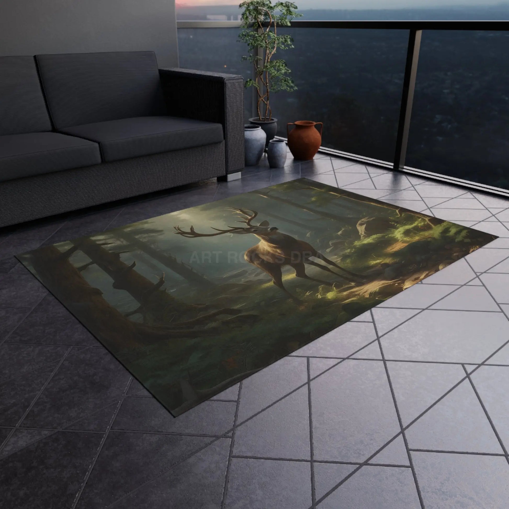 Rustic Deer in The Forest Outdoor Rug - Nature Decor Camping Accessories Patio Mat Campfire Area Rug Wildlife Home