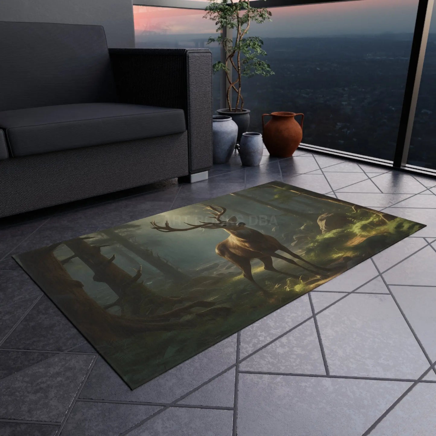 Rustic Deer in The Forest Outdoor Rug - Nature Decor Camping Accessories Patio Mat Campfire Area Rug Wildlife Home