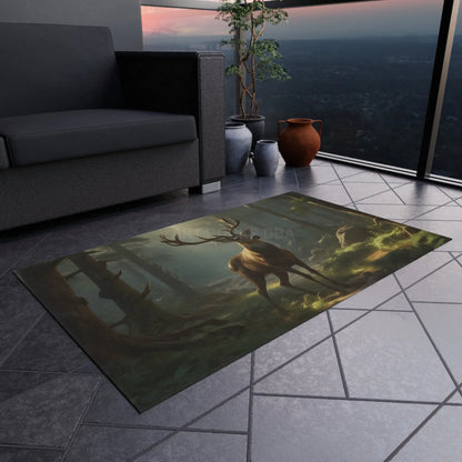 Rustic Deer in The Forest Outdoor Rug - Nature Decor Camping Accessories Patio Mat Campfire Area Rug Wildlife Home
