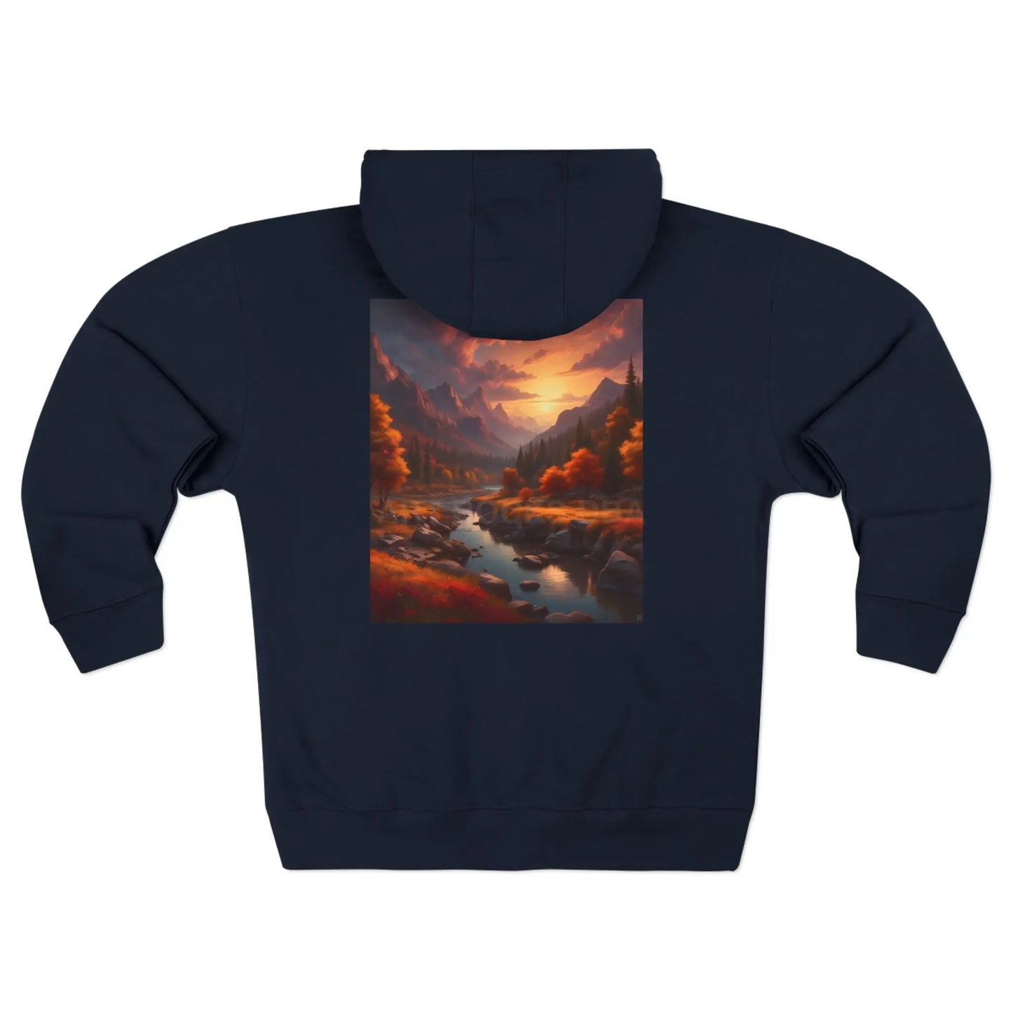 Scenic Autumn Mountain Landscape Zip-Up Sweatshirt - XS / Navy - Hoodie
