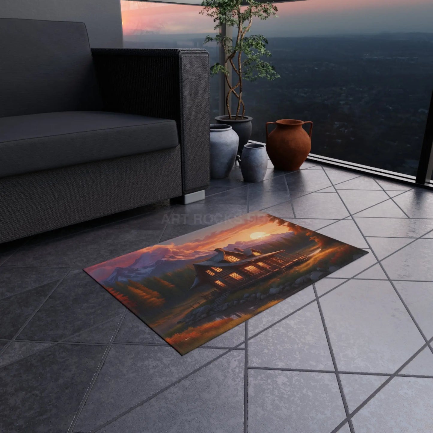 Scenic Cabin in The Mountains Outdoor Rug Cozy Cabin Decor Nature Inspired Rug Perfect for Patios & Porches Camping &