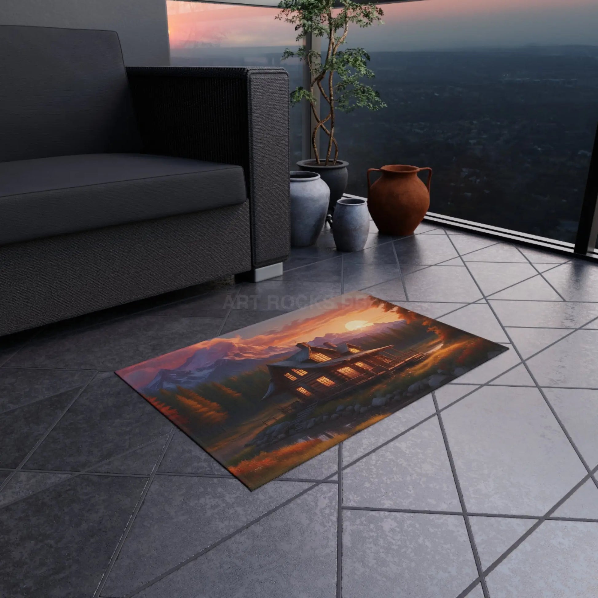 Scenic Cabin in The Mountains Outdoor Rug Cozy Cabin Decor Nature Inspired Rug Perfect for Patios & Porches Camping &