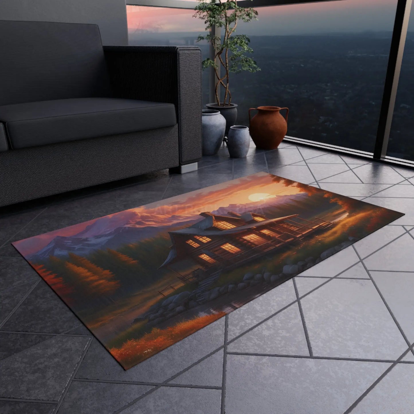 Scenic Cabin in The Mountains Outdoor Rug Cozy Cabin Decor Nature Inspired Rug Perfect for Patios & Porches Camping &