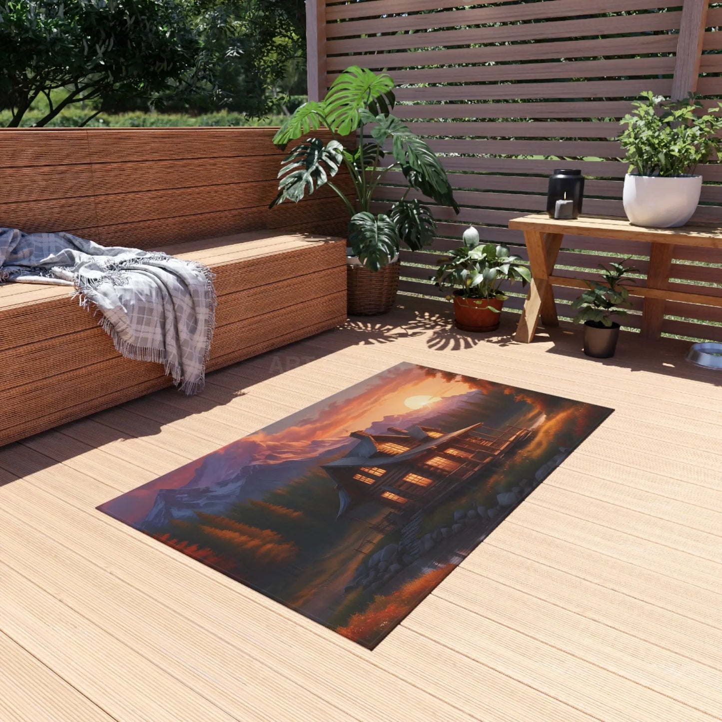 Scenic Cabin in The Mountains Outdoor Rug Cozy Cabin Decor Nature Inspired Rug Perfect for Patios & Porches Camping &