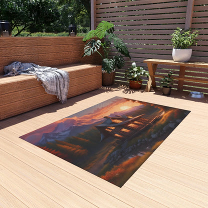 Scenic Cabin in The Mountains Outdoor Rug Cozy Cabin Decor Nature Inspired Rug Perfect for Patios & Porches Camping &